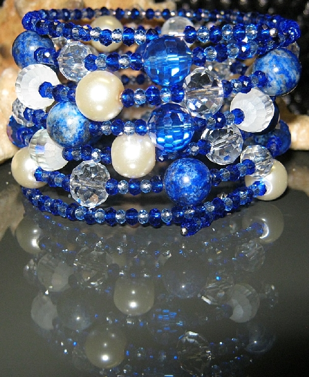 Комплект уникална дамска гривна и обеци от Лазурит - DM-2019