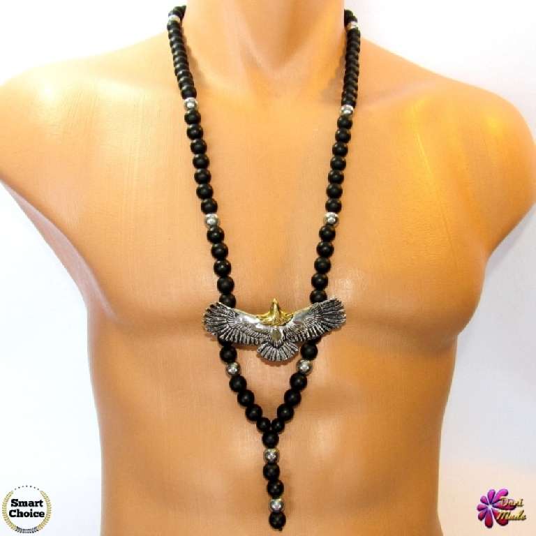 Мъжки гердан от естествени камъни Оникс и Хематит - DM-1043