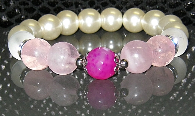 Дамска гривна от естествени камъни Кварц, Планински кристал и Ахат - DM-2214