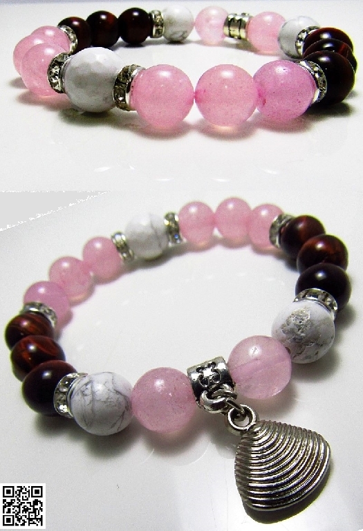 Дамска гривна от естествени камъни Ахат, Розов кварц и Хаулит - DM-2234