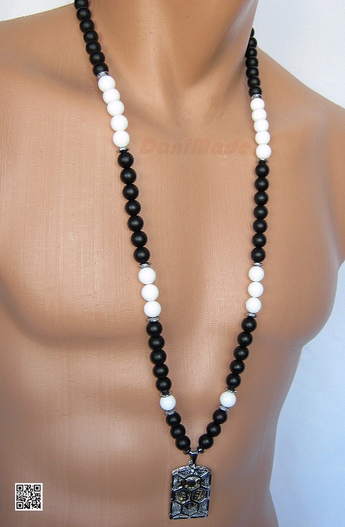 Мъжки гердан от естествени камъни бял и черен Оникс - DM-1032