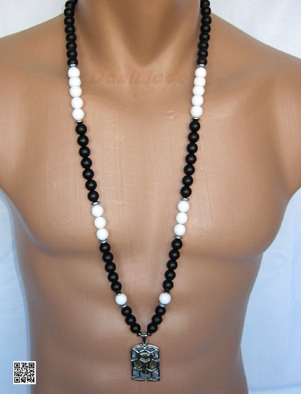 Мъжки гердан от естествени камъни бял и черен Оникс - DM-1032