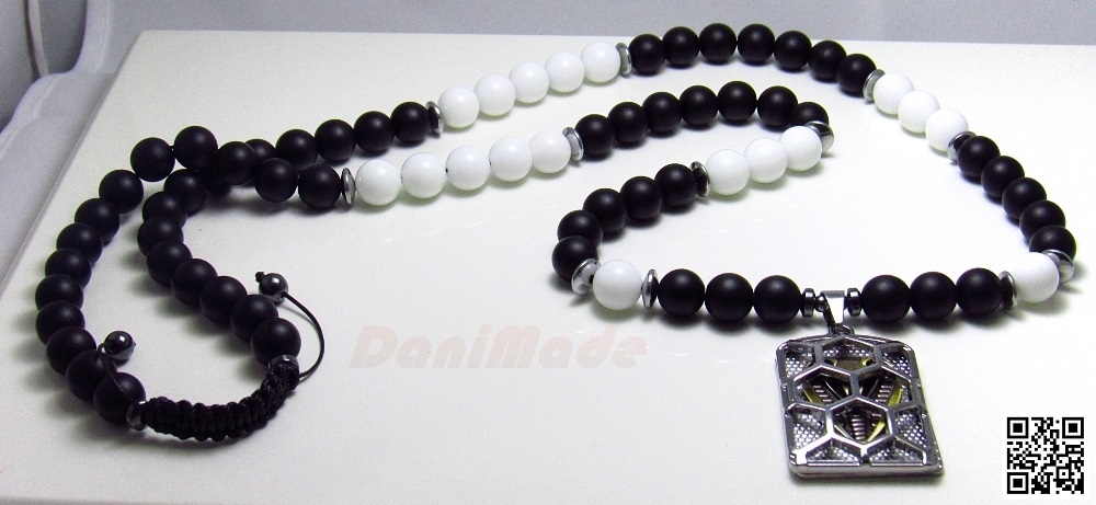 Мъжки гердан от естествени камъни бял и черен Оникс - DM-1032