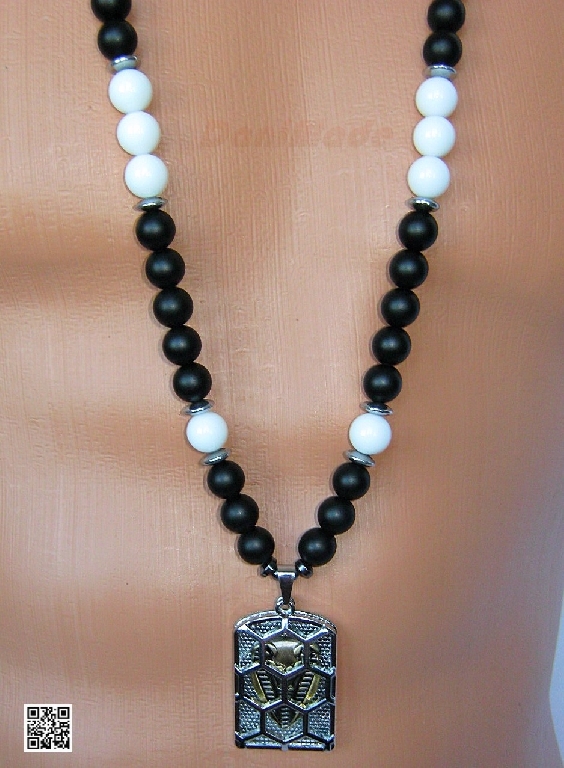 Мъжки гердан от естествени камъни бял и черен Оникс - DM-1032