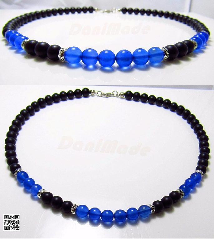 Мъжки гердан от естествени камъни Оникс и Кварц - DM-1028