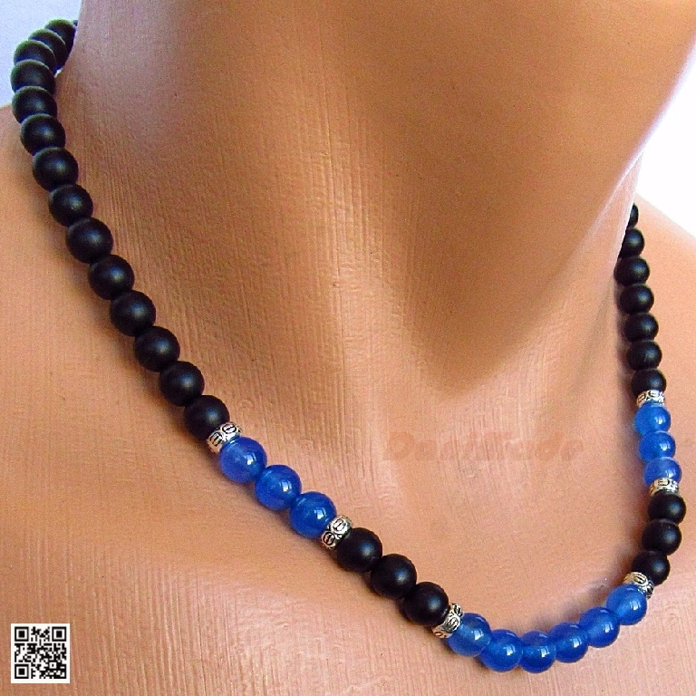 Мъжки гердан от естествени камъни Оникс и Кварц - DM-1028