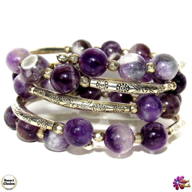Атрактивна дамска гривна от естествени камъни Аметист - DM-2359