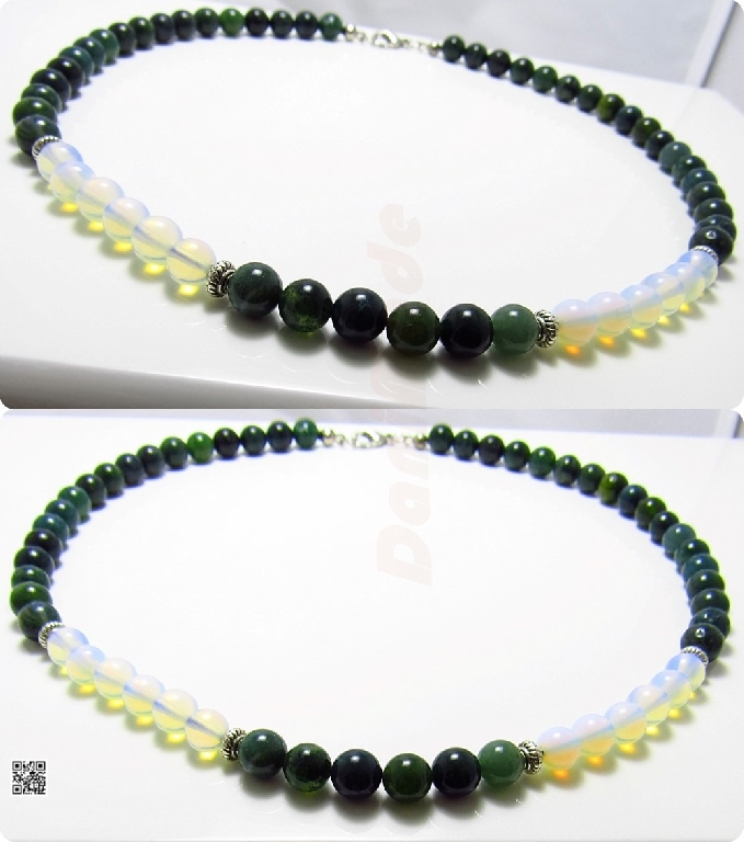 Мъжки гердан от естествени камъни Лунен камък и Жадеит - DM-1026