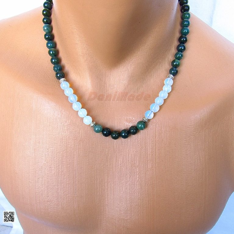 Мъжки гердан от естествени камъни Лунен камък и Жадеит - DM-1026