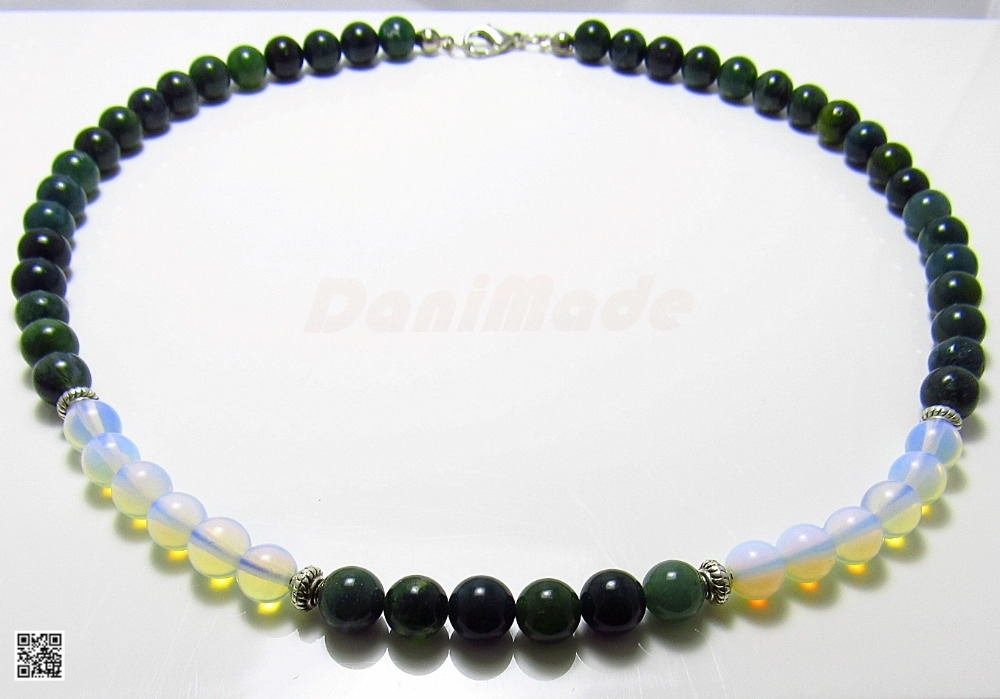 Мъжки гердан от естествени камъни Лунен камък и Жадеит - DM-1026