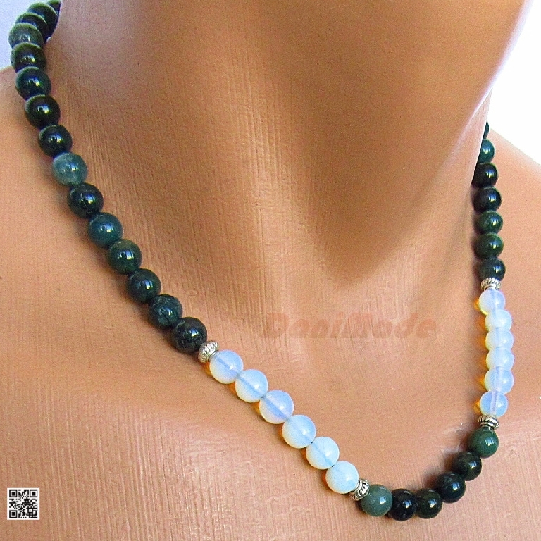 Мъжки гердан от естествени камъни Лунен камък и Жадеит - DM-1026