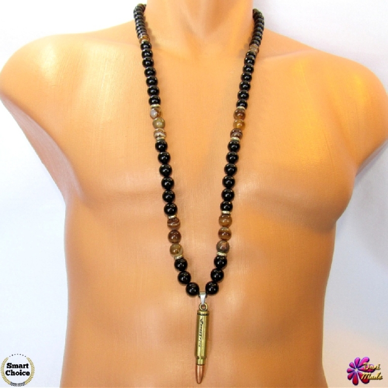 Мъжки гердан от естествени камъни Оникс и Ахат - DM-1046