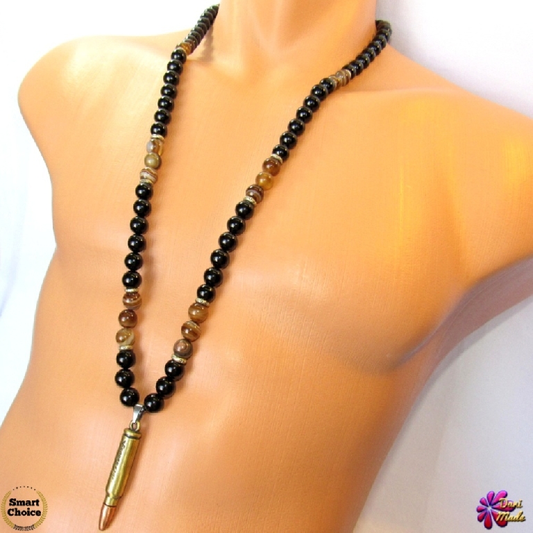 Мъжки гердан от естествени камъни Оникс и Ахат - DM-1046