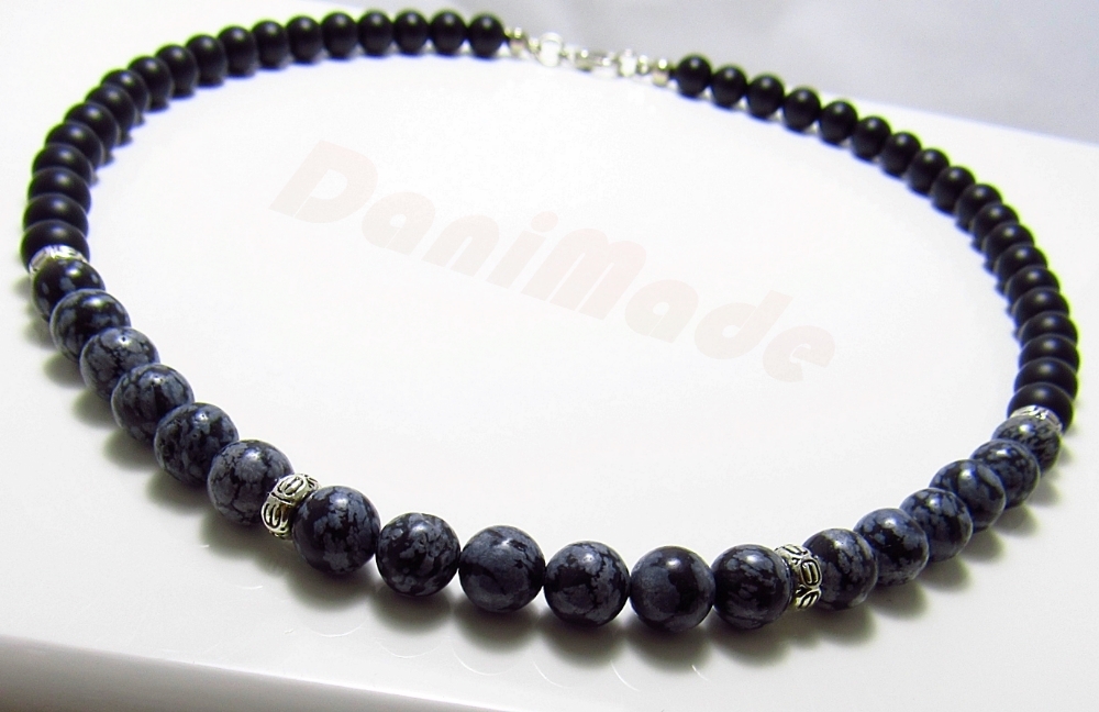 Мъжки гердан от естествени камъни Оникс и Обсидиан - DM-1025