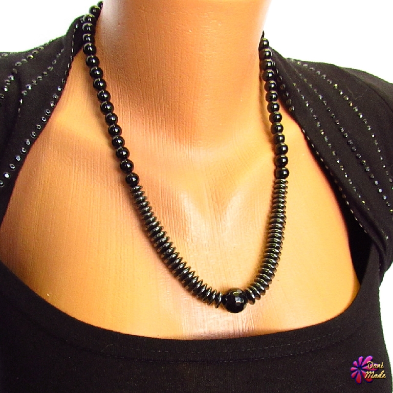 Дамско колие Даяна от Оникс и Хематит - DM-1037