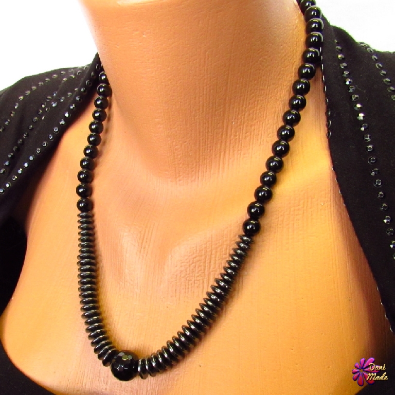 Дамско колие Даяна от Оникс и Хематит - DM-1037