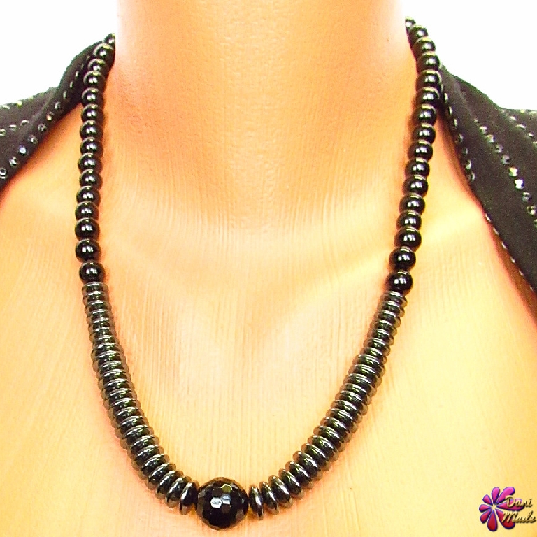 Дамско колие Даяна от Оникс и Хематит - DM-1037