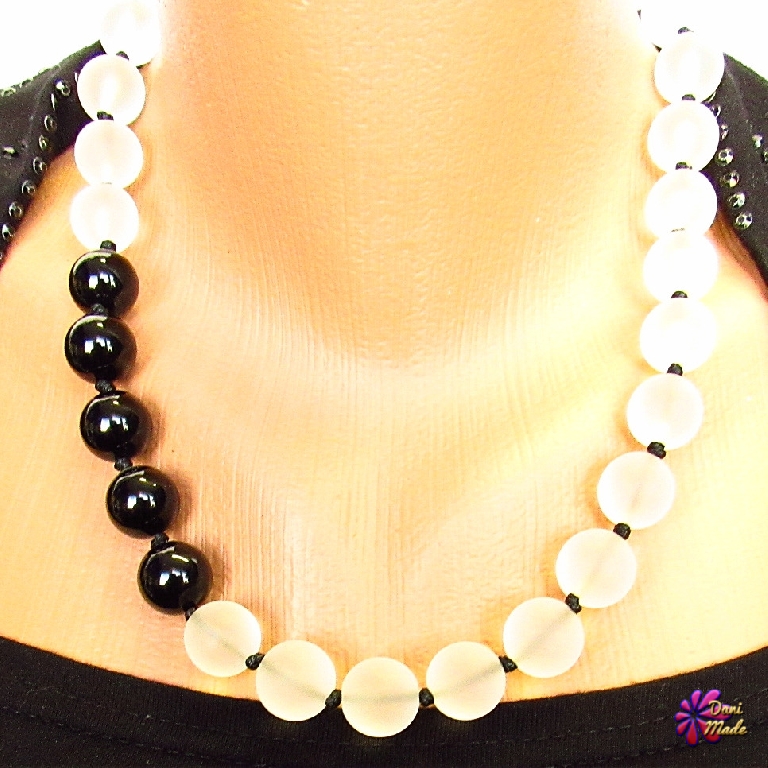 Дамско колие от естествени камъни Планински кристал и Оникс - DM-1036