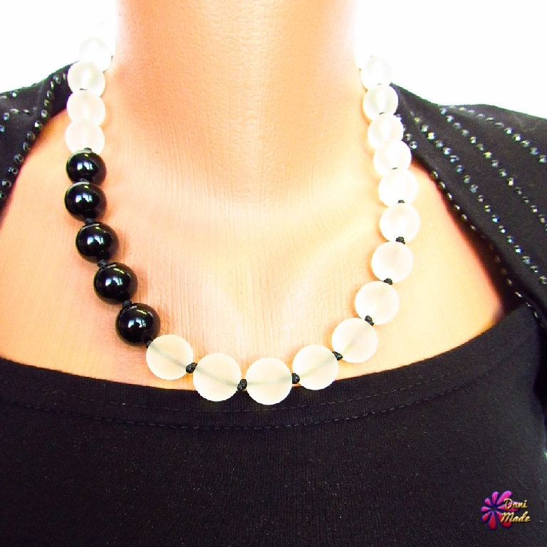 Дамско колие от естествени камъни Планински кристал и Оникс - DM-1036