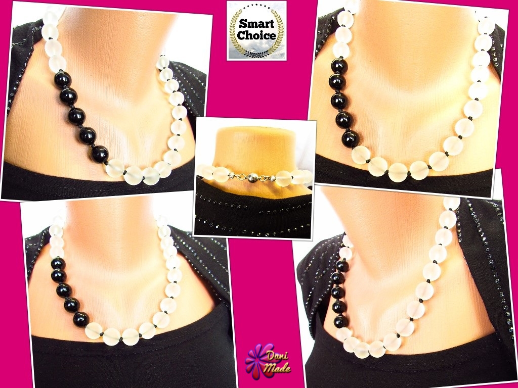 Дамско колие от естествени камъни Планински кристал и Оникс - DM-1036