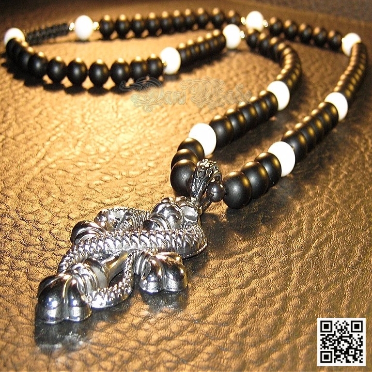 Мъжки гердан от естествени камъни бял Ахат и Оникс - DM-1004