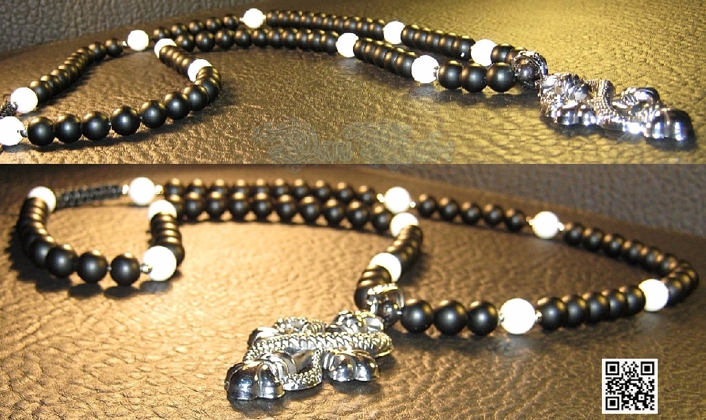 Мъжки гердан от естествени камъни бял Ахат и Оникс - DM-1004