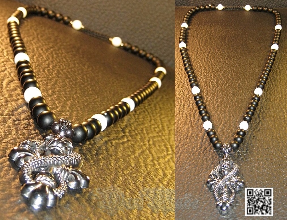 Мъжки гердан от естествени камъни бял Ахат и Оникс - DM-1004