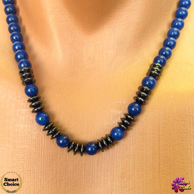 Мъжки гердан от естествени камъни Жадеит и Хематит - DM-1040