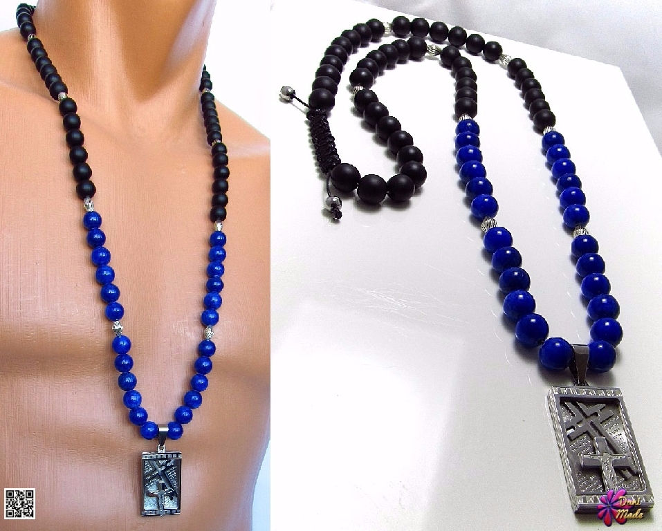 Мъжки гердан от естествени камъни Оникс и Жадеит - DM-1022