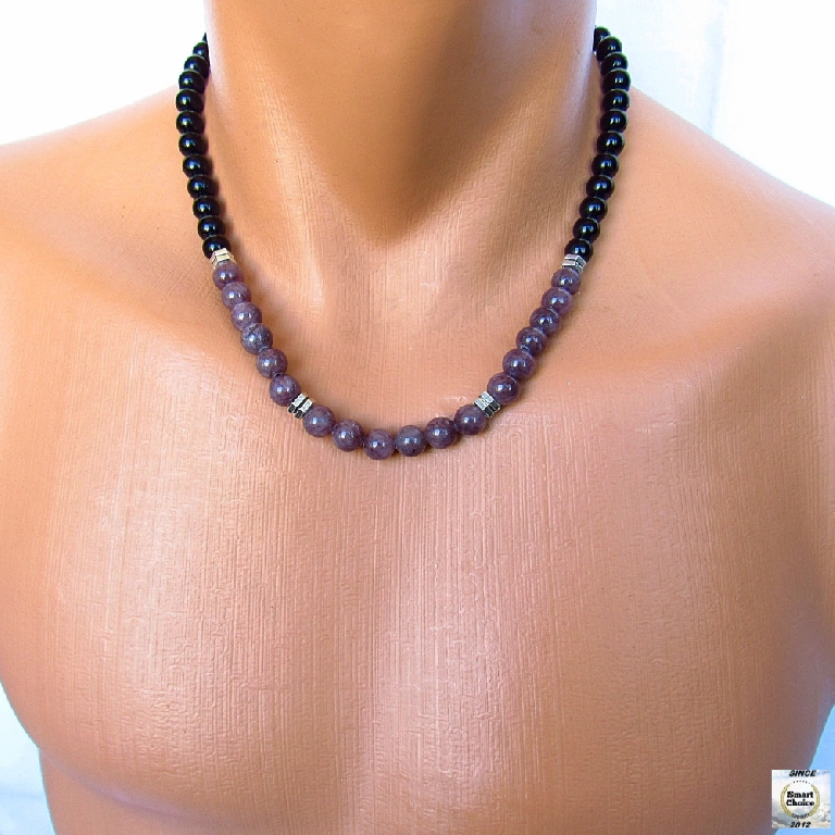 Мъжки гердан от естествени камъни Оникс и Жадеит - DM-1027