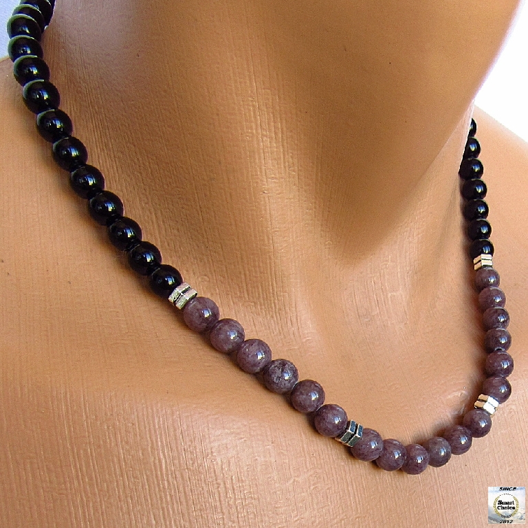 Мъжки гердан от естествени камъни Оникс и Жадеит - DM-1027