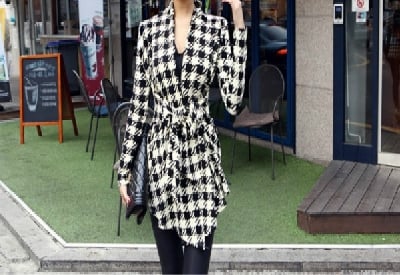 Елегантно дамско палто Houndstooth Print Jacket