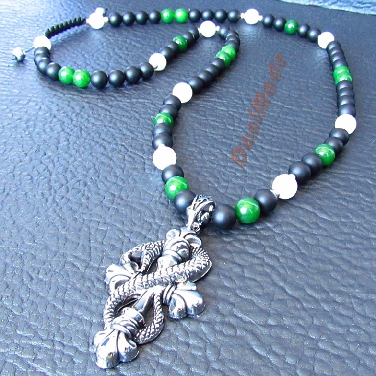 Мъжки гердан от естествени камъни Оникс и Нефрит - DM-1018