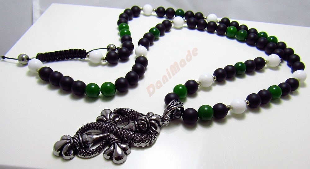 Мъжки гердан от естествени камъни Оникс и Нефрит - DM-1018