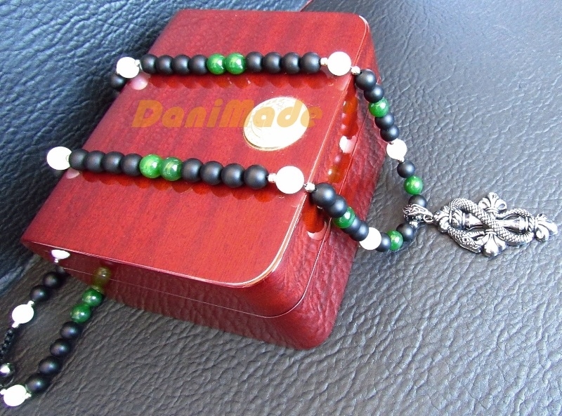 Мъжки гердан от естествени камъни Оникс и Нефрит - DM-1018