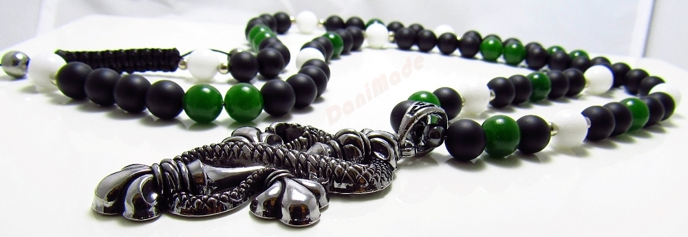 Мъжки гердан от естествени камъни Оникс и Нефрит - DM-1018