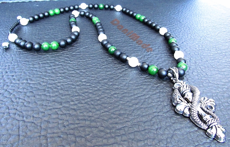 Мъжки гердан от естествени камъни Оникс и Нефрит - DM-1018