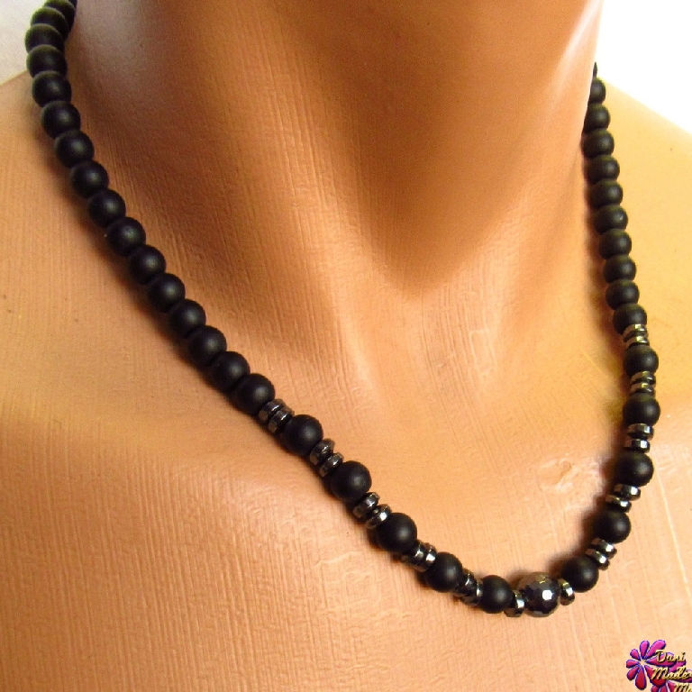 Мъжки гердан от естествени камъни Оникс и Хематит - DM-1035