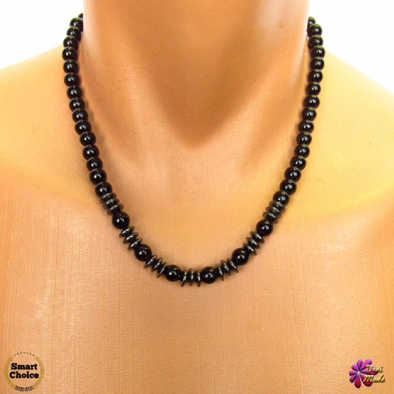 Мъжки гердан от естествени камъни Оникс и Хематит - DM-1039