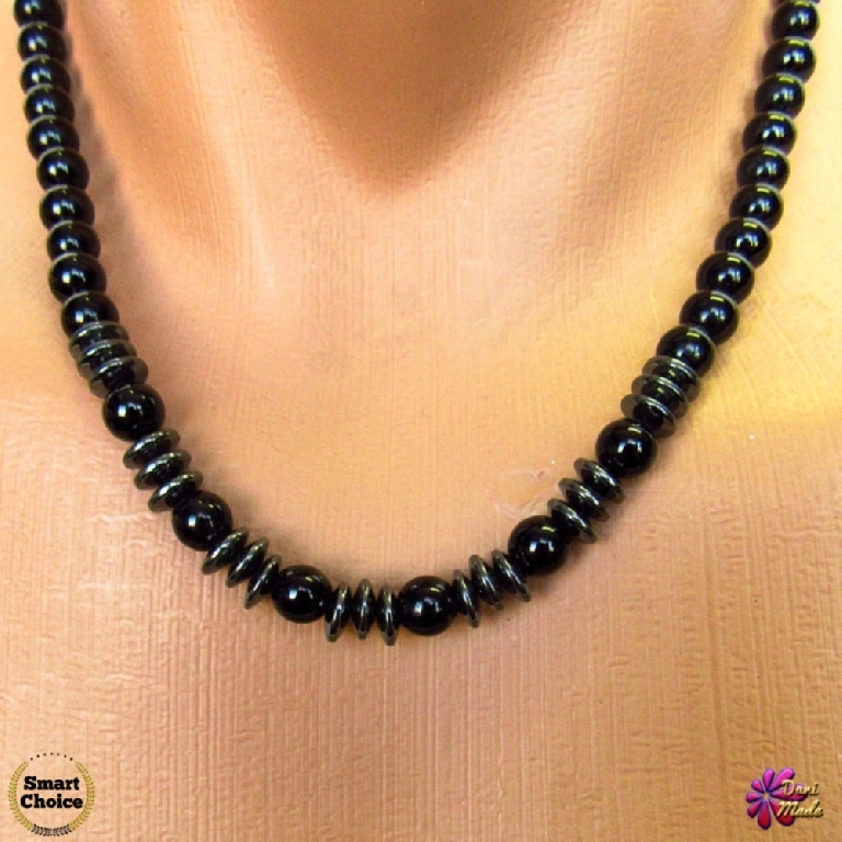 Мъжки гердан от естествени камъни Оникс и Хематит - DM-1039