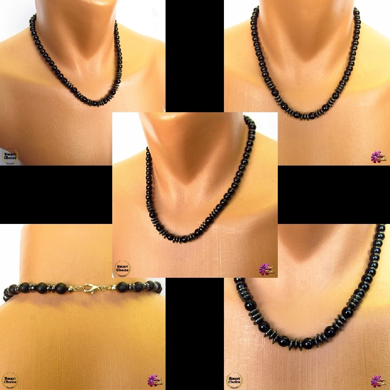 Мъжки гердан от естествени камъни Оникс и Хематит - DM-1039