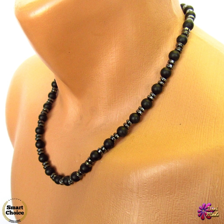 Мъжки гердан от естествени камъни Оникс и Хематит - DM-1041