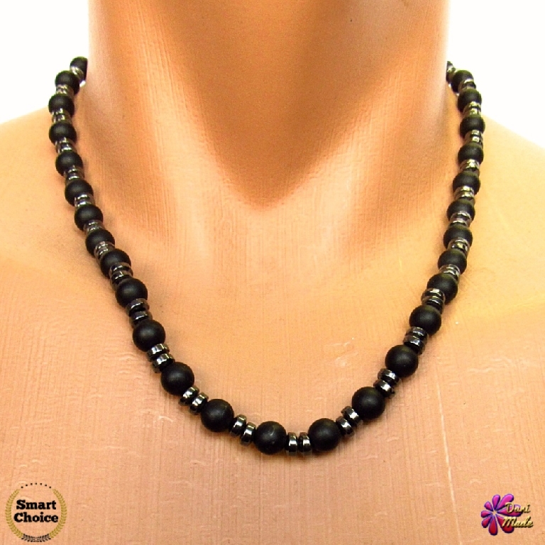 Мъжки гердан от естествени камъни Оникс и Хематит - DM-1041