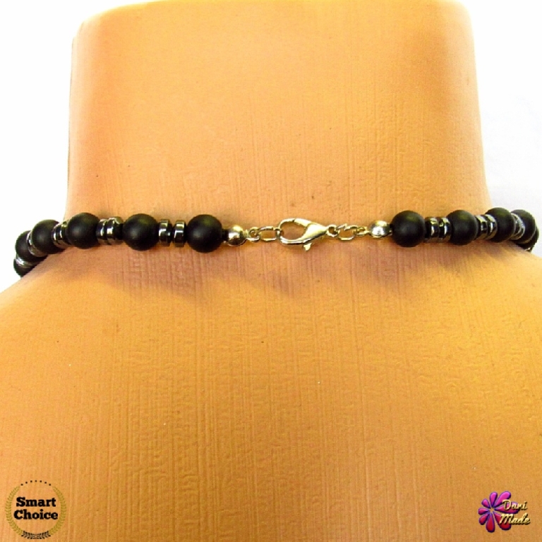 Мъжки гердан от естествени камъни Оникс и Хематит - DM-1041