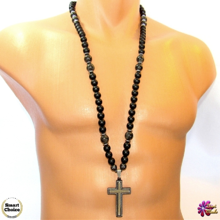 Мъжки гердан от естествени камъни Оникс и Яспис - DM-1045