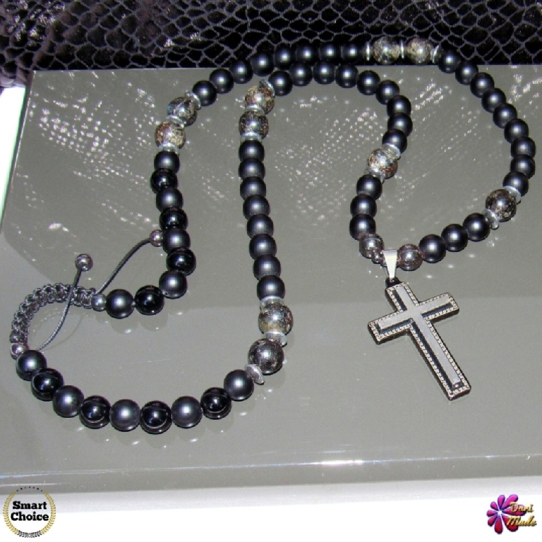 Мъжки гердан от естествени камъни Оникс и Яспис - DM-1045