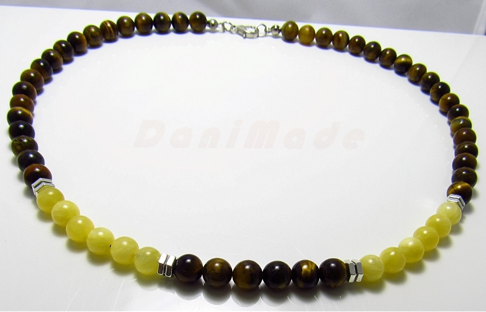 Мъжки гердан от естествени камъни Тигрово око и Жадеит - DM-1023