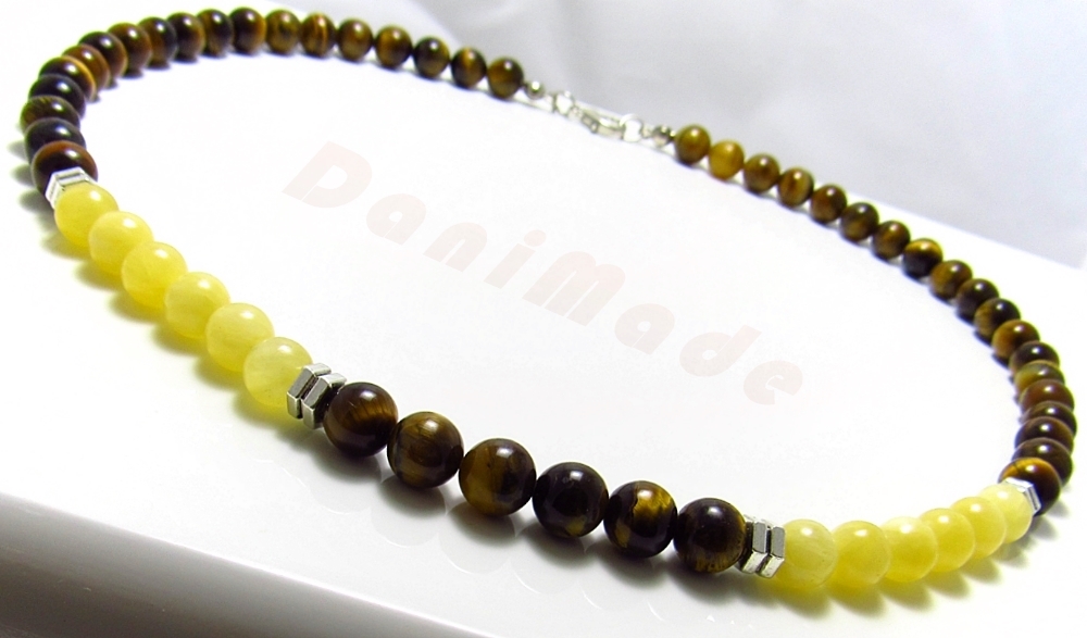 Мъжки гердан от естествени камъни Тигрово око и Жадеит - DM-1023