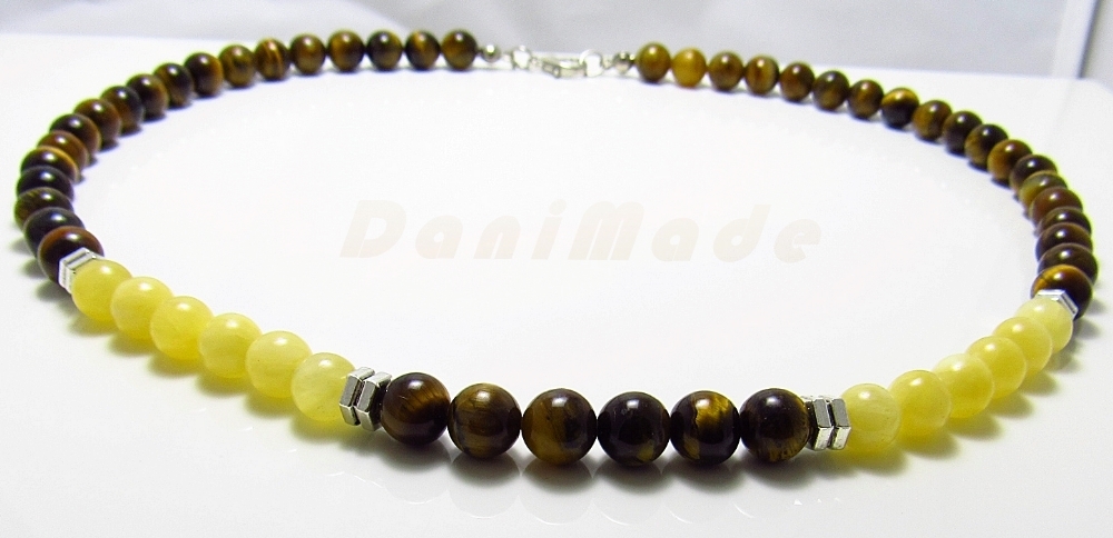 Мъжки гердан от естествени камъни Тигрово око и Жадеит - DM-1023