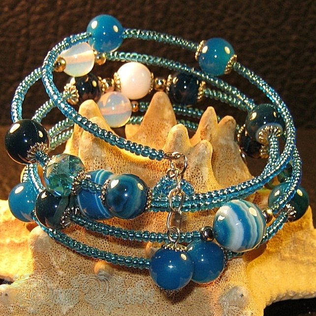 Уникална дамска гривна Ахат, Аквамарин и Лунен камък - DM-2012